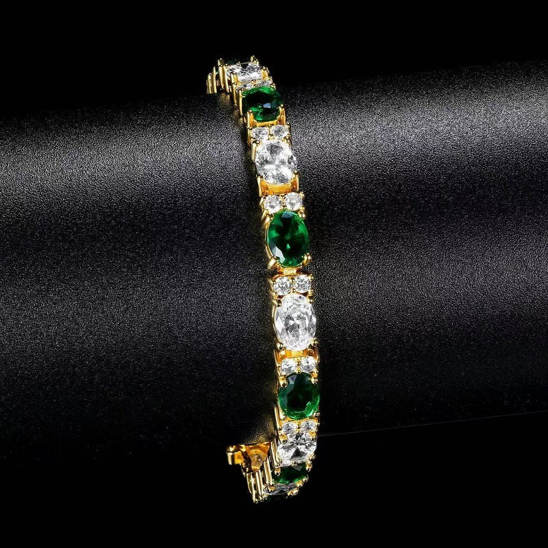 Green & White Gemstone Tennis Bracelet (Luxury Vintage Glam Wristband)