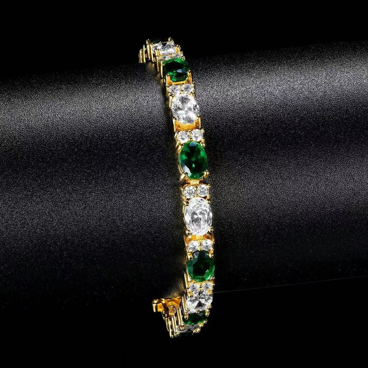 Green & White Gemstone Tennis Bracelet (Luxury Vintage Glam Wristband)