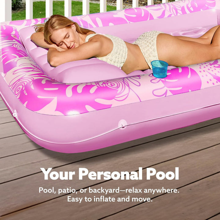 Tropical Print Inflatable Water Bed Float, 4 Colors Semi-submerged Pool Lounge