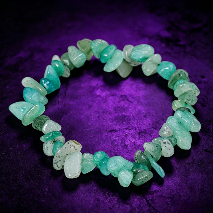 Natural Crystal Chip Stretch Bracelet, Malachite/Aventurine/Amazonite Casual Retro Beaded Bracelet