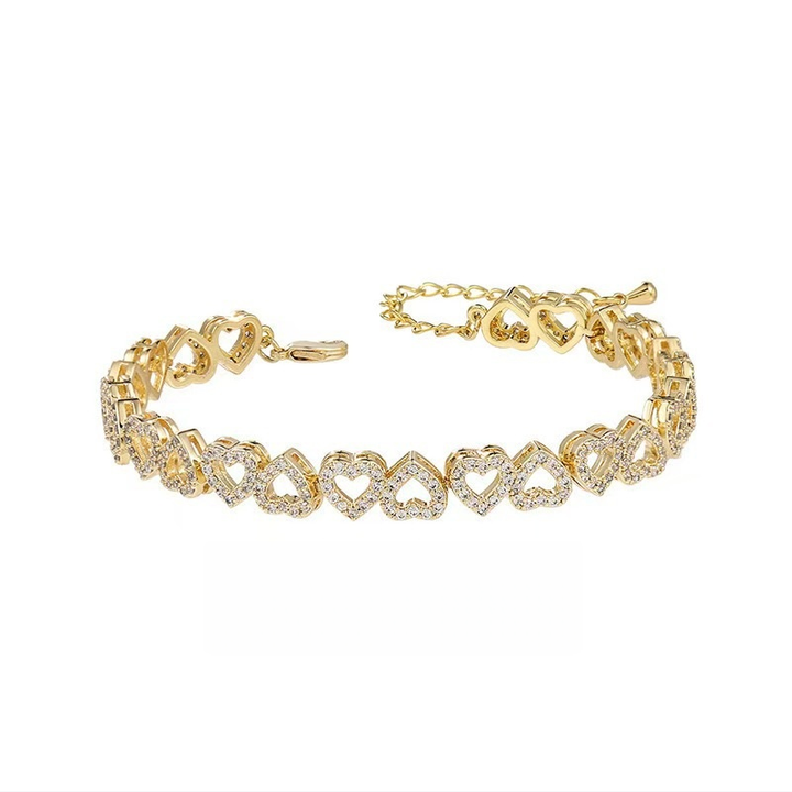 Heart Pavé Tennis Bracelet (3 Tone Delicate Romantic Bangle)