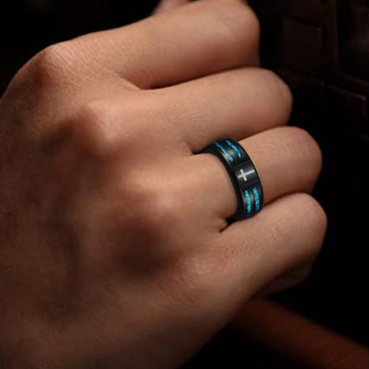 Multi‑Color Inlaid Cross Wide Band Men's Ring, Multiple Styles Available