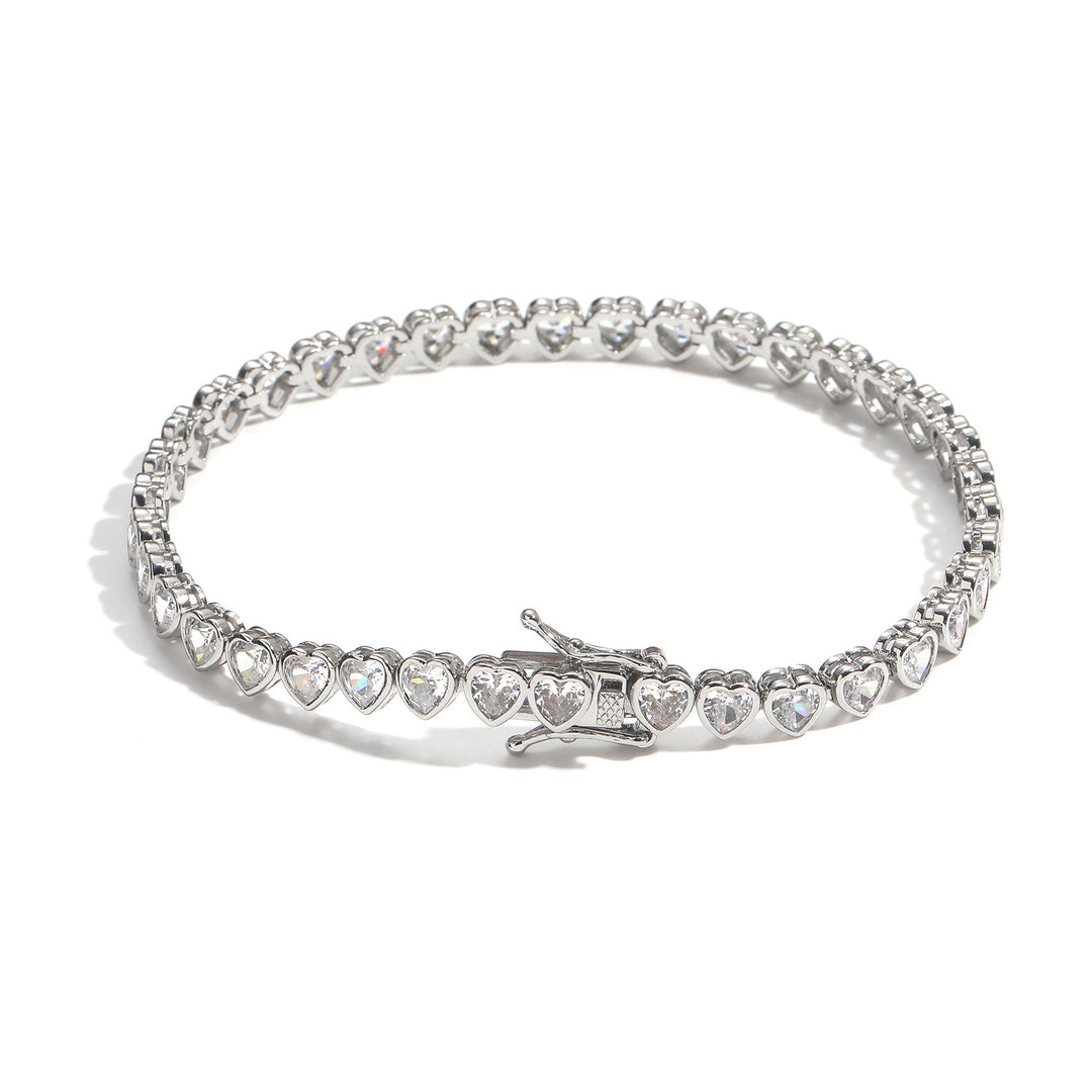 Luxury Diamond Bracelet Trio (Heart Cuff, Round Tennis, Heart Tennis)
