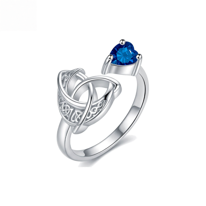 Celtic Knot Heart Birthstone Open Ring, 12‑Month Options