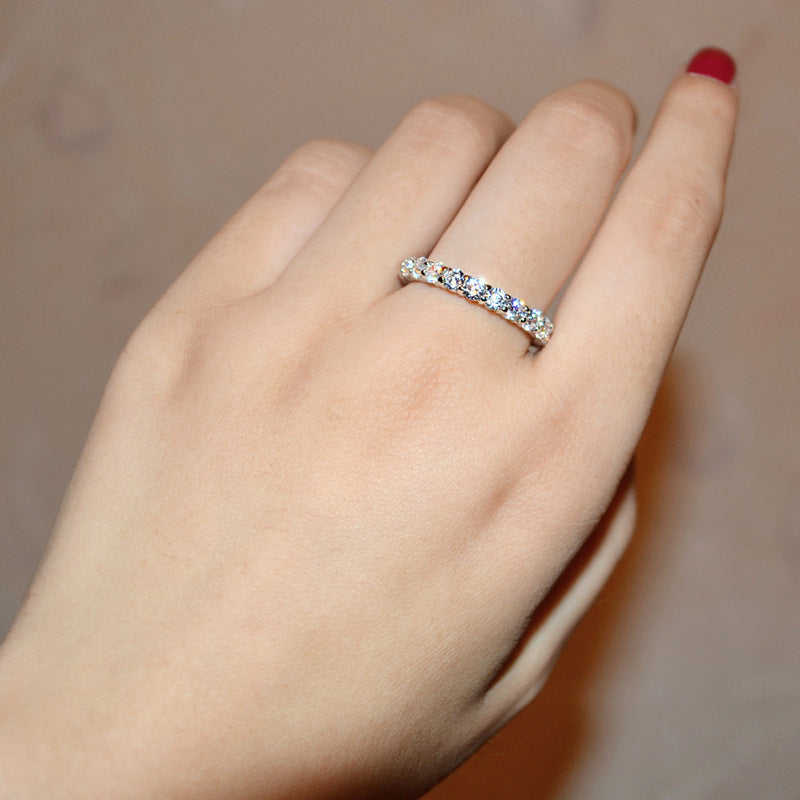 Full Eternity Diamond S925 Silver Ring, Classic Round Full Band Inlaid Diamond Ring, Gold Silver Rose Gold Three Tones Stackable Luxury Ring