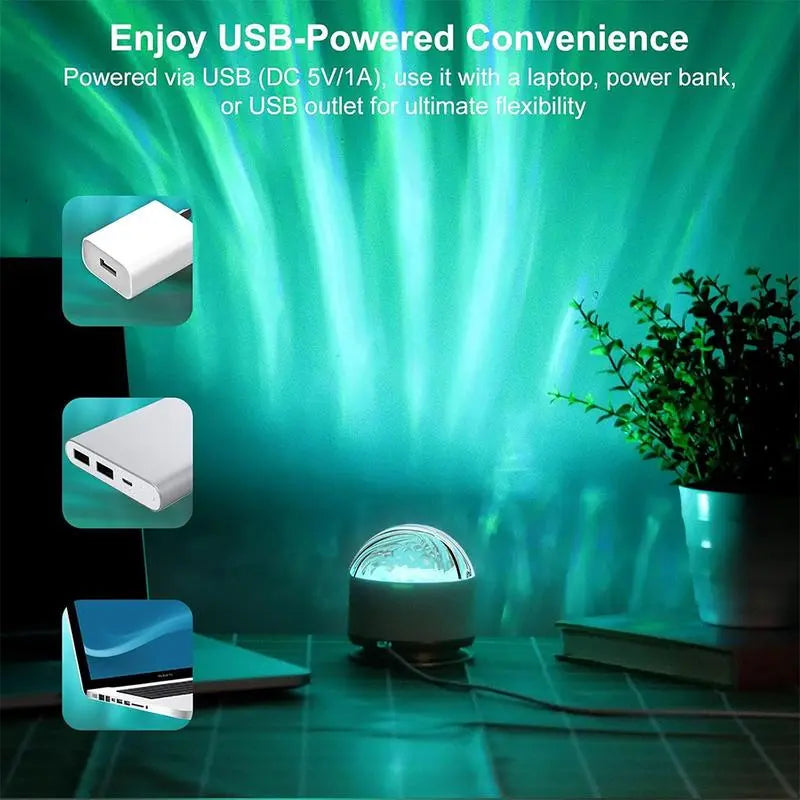 Aurora Water Wave Star Projector Light, USB Remote Control Dynamic Ocean Mood Night Lamp for Bedroom