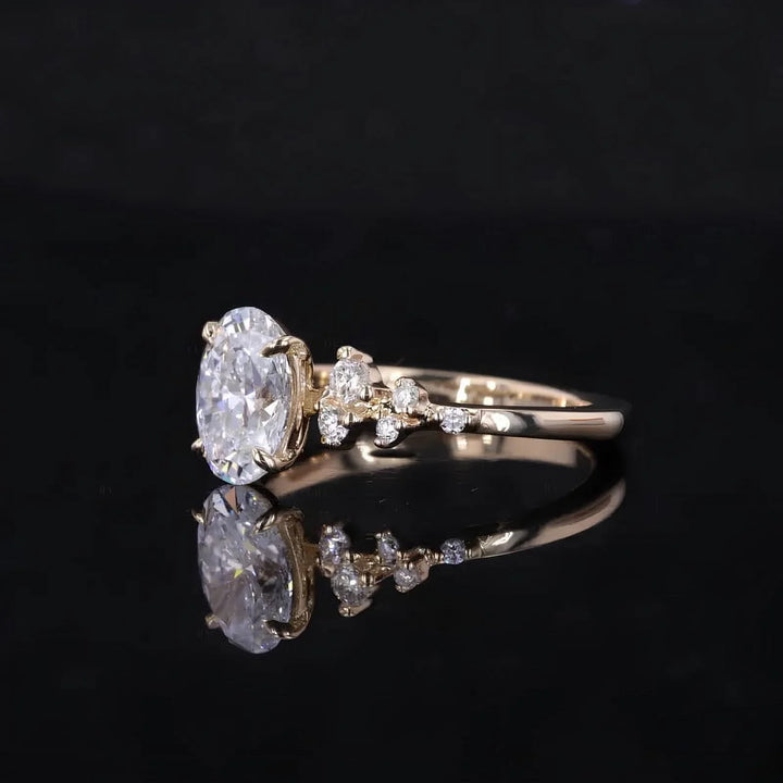 Unique SnowDrift Oval Moissanite Engagement Ring for Women, 18K Gold