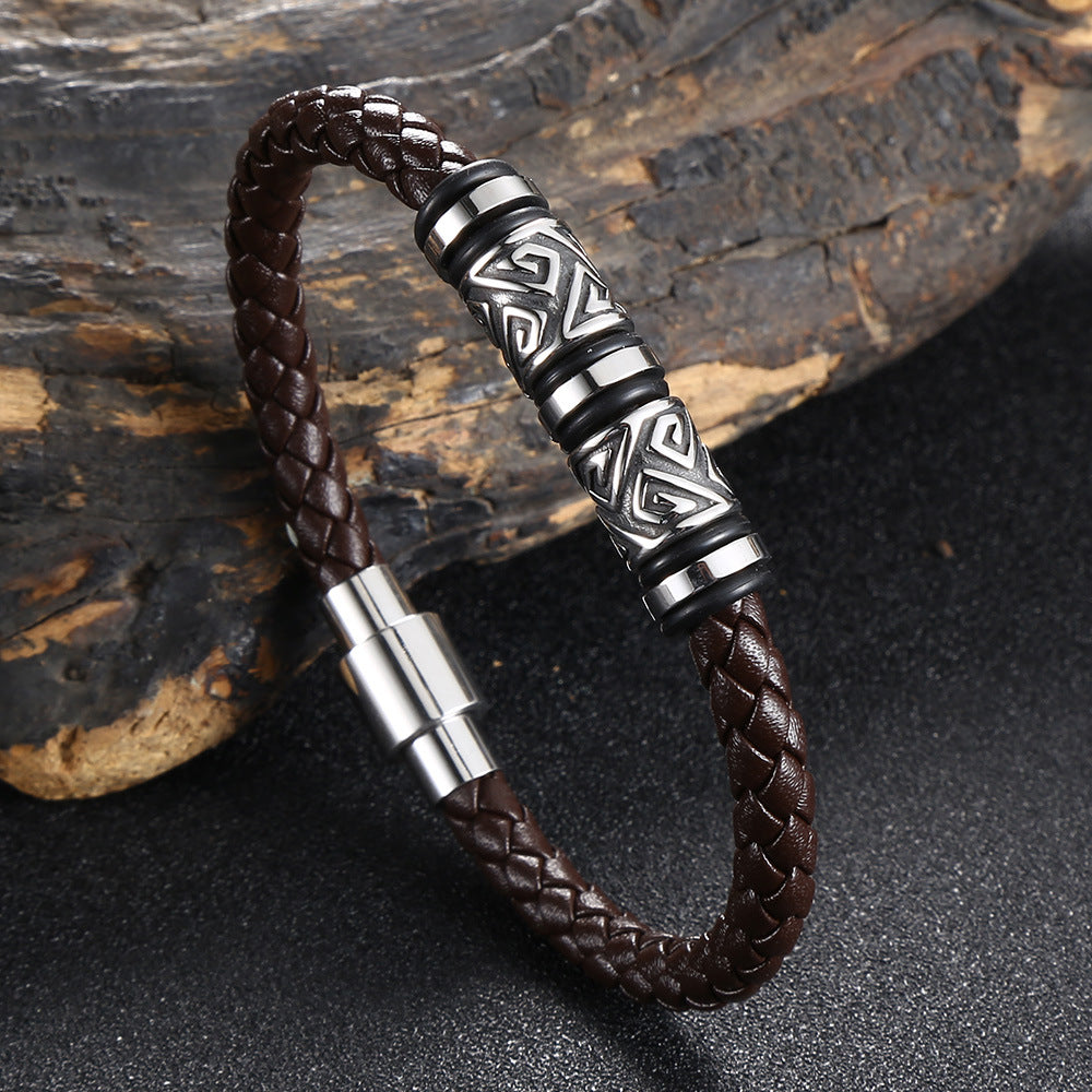 Titanium Steel & Genuine Leather Braided Bracelet · Trendsetter Essential