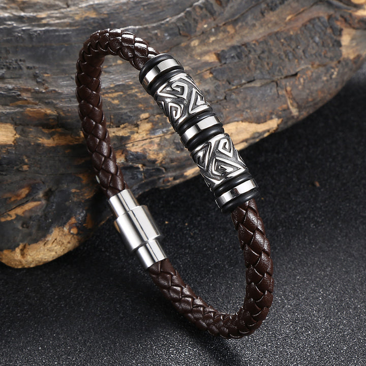 Titanium Steel & Genuine Leather Braided Bracelet · Trendsetter Essential