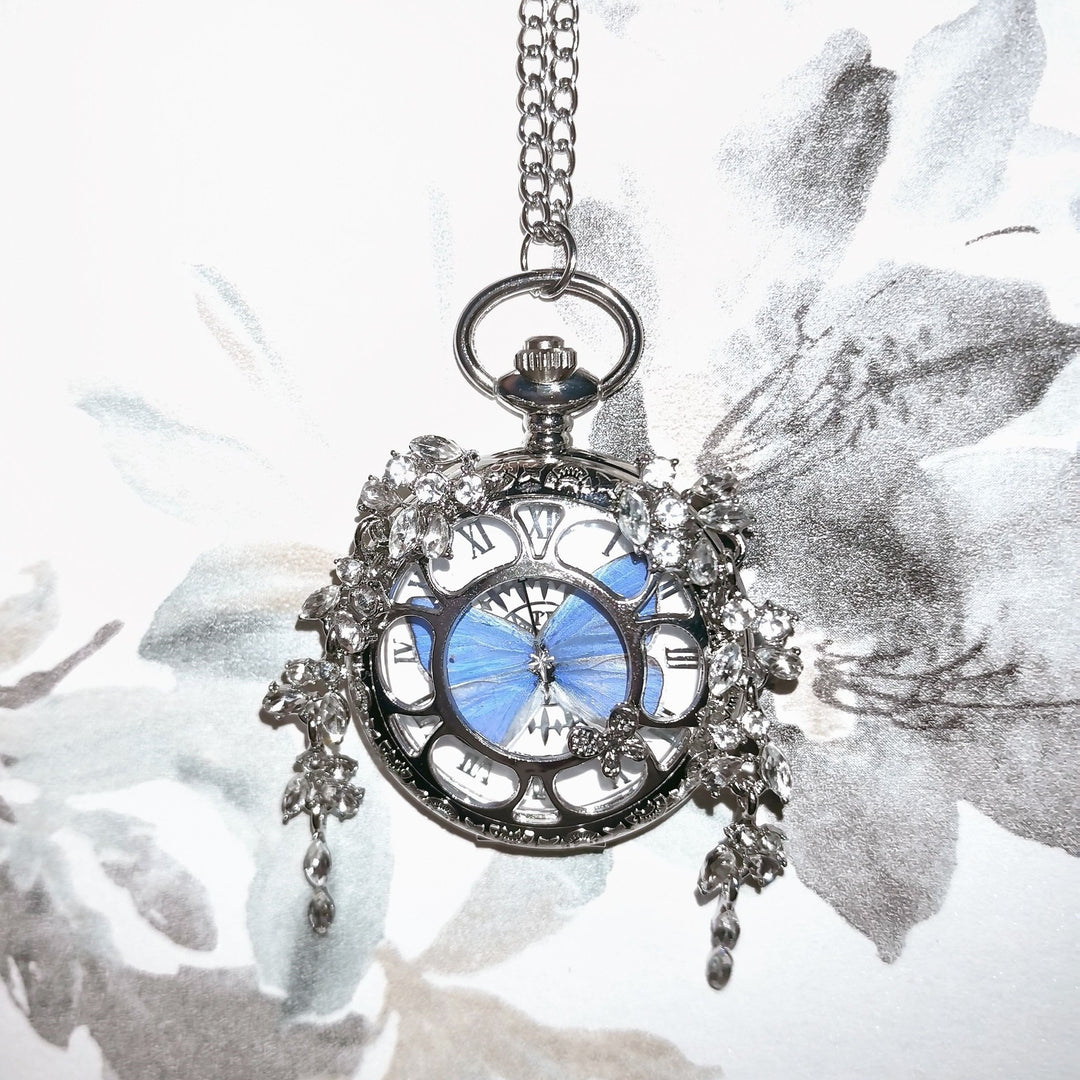 Luxury Movable Purple Willow Gray Butterfly Pocket Watch - Thanksgiving Gift for Best Friends & Couples