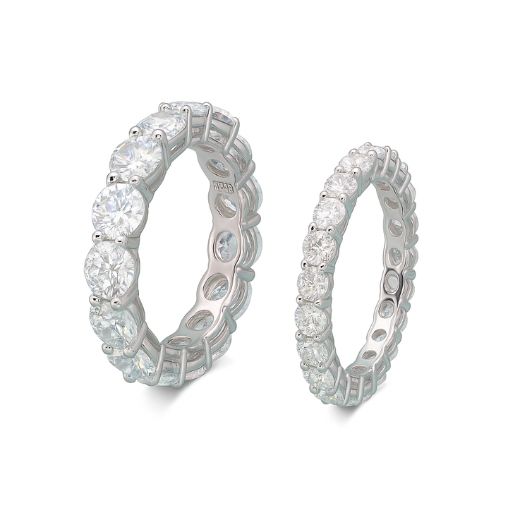 S925 Sterling Silver Full Eternity Moissanite Ring with Platinum Plating