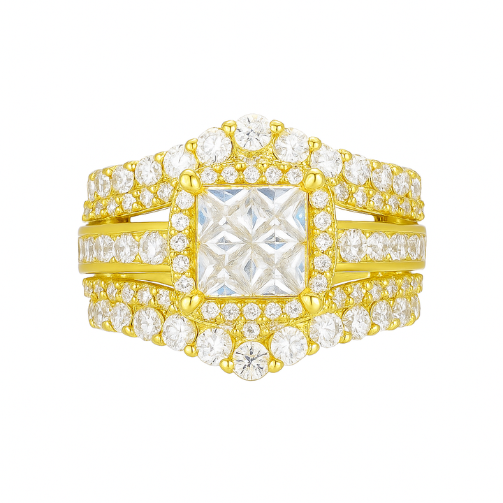 S925 Silver Double-Layer Cubic Zirconia Ring – Square Crown Design Two-in-One Sparkle Ring