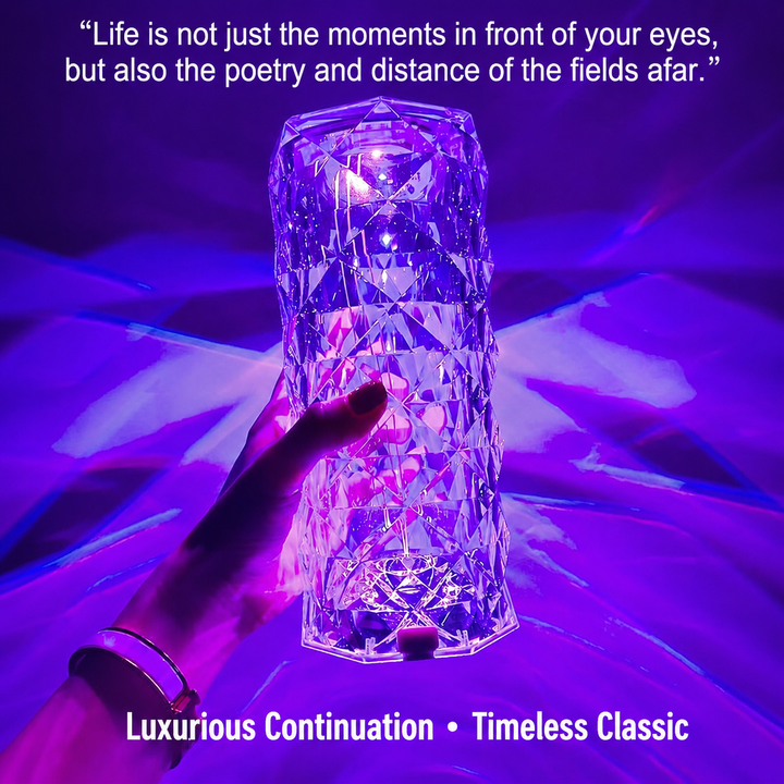 Diamond Cut Crystal Rose Atmosphere Table Lamp, 16 RGB Color Touch & Remote Rechargeable Projection Night Light