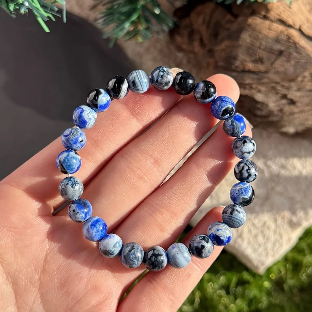 Mexican Blue Fire Agate Wealth Bracelet for Men & Women