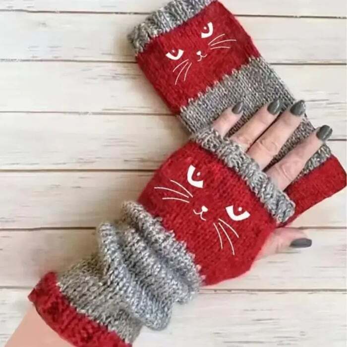 😻🧤Cat Fingerless Winter Gloves