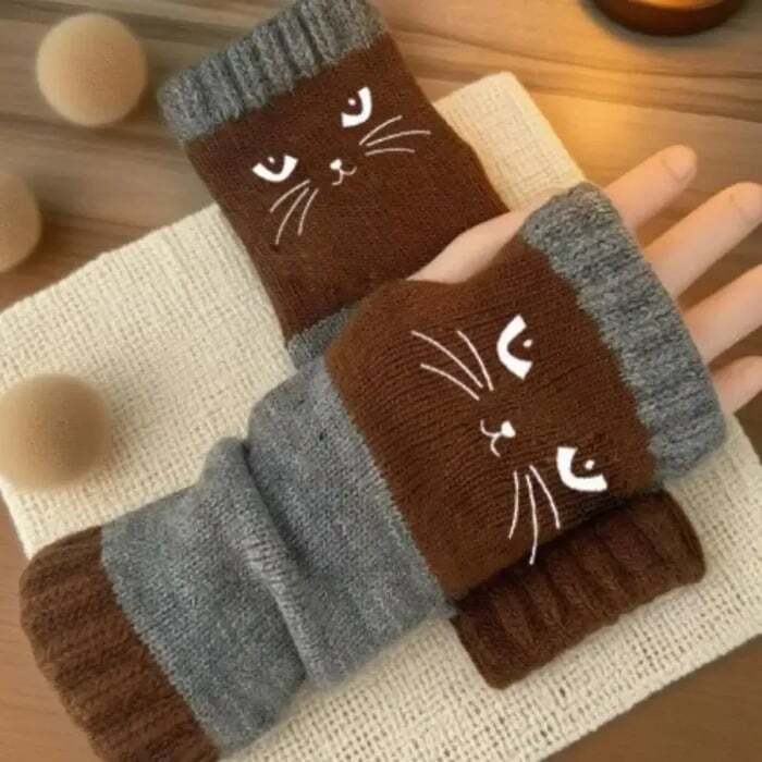 😻🧤Cat Fingerless Winter Gloves