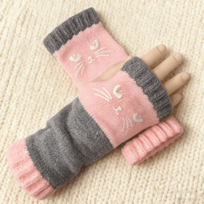 😻🧤Cat Fingerless Winter Gloves