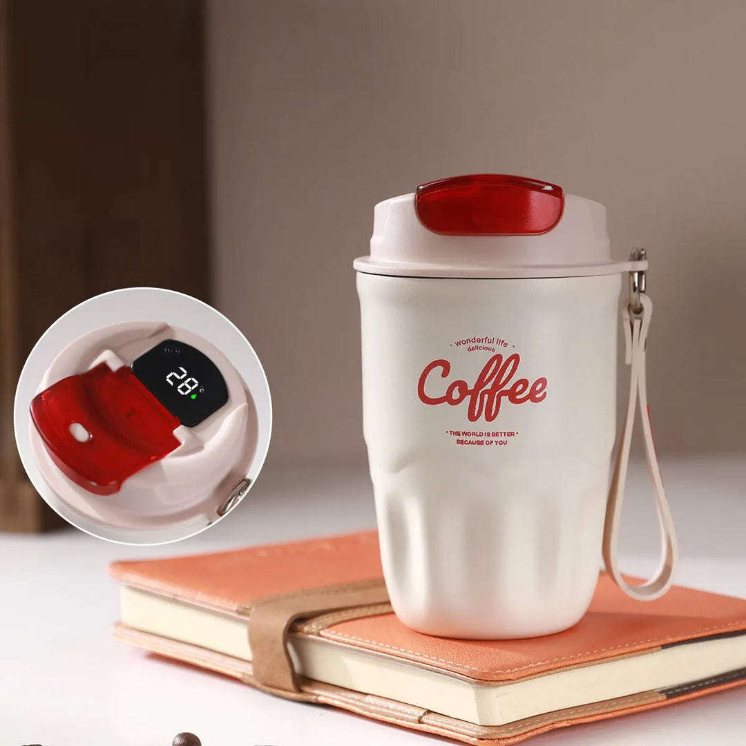Smart Temperature Display Travel Coffee Tumbler, 316 Stainless Steel Portable Textured Insulated Water Cup
