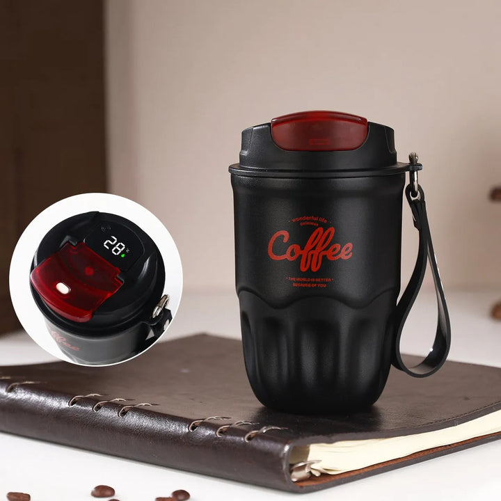 Smart Temperature Display Travel Coffee Tumbler, 316 Stainless Steel Portable Textured Insulated Water Cup
