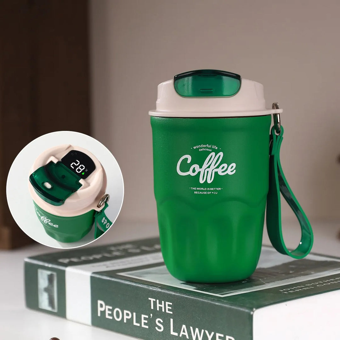 Smart Temperature Display Travel Coffee Tumbler, 316 Stainless Steel Portable Textured Insulated Water Cup