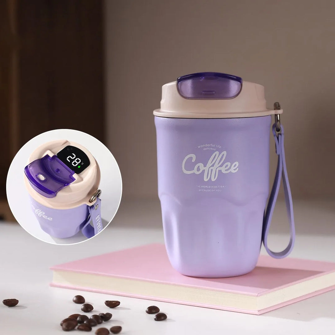 Smart Temperature Display Travel Coffee Tumbler, 316 Stainless Steel Portable Textured Insulated Water Cup