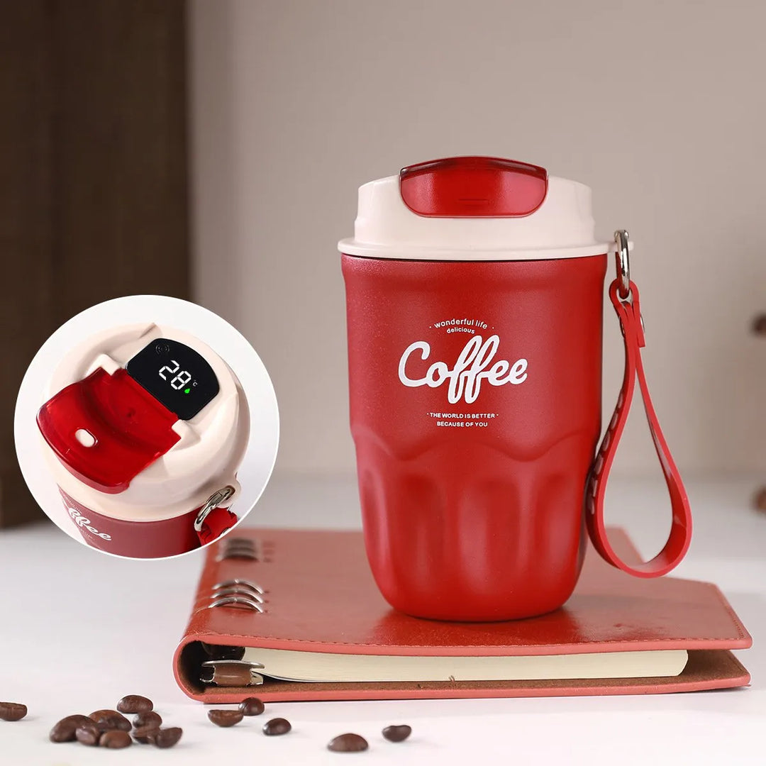 Smart Temperature Display Travel Coffee Tumbler, 316 Stainless Steel Portable Textured Insulated Water Cup