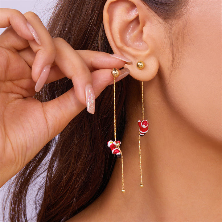 Christmas Climbing Santa Asymmetric Earrings