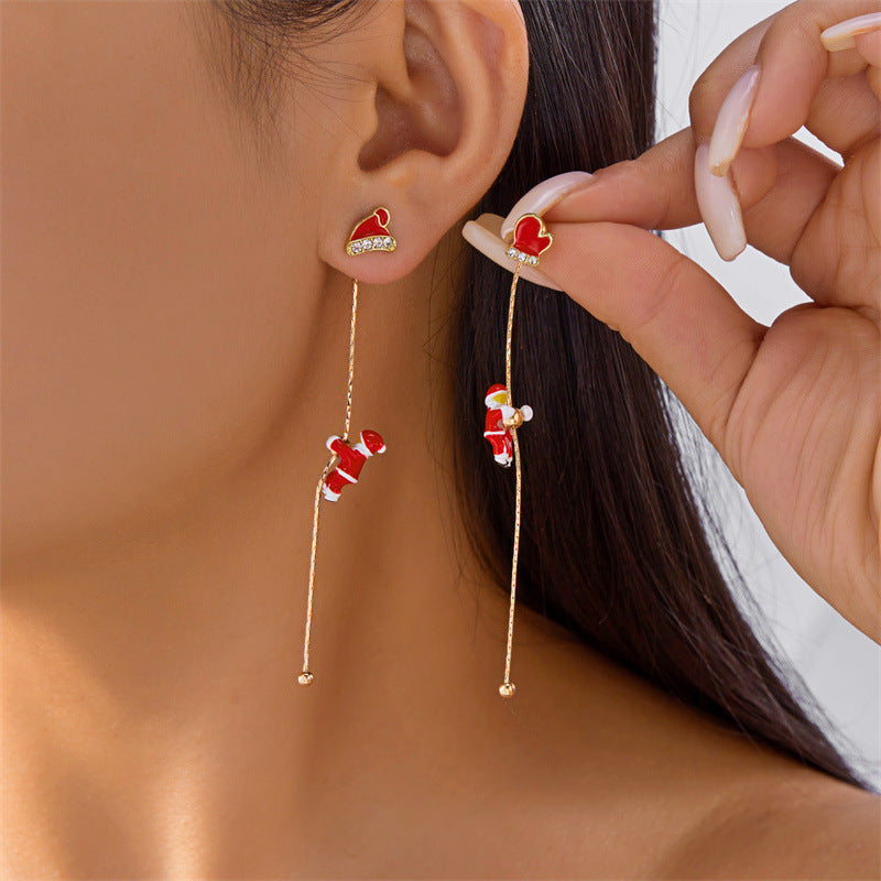 Christmas Climbing Santa Asymmetric Earrings