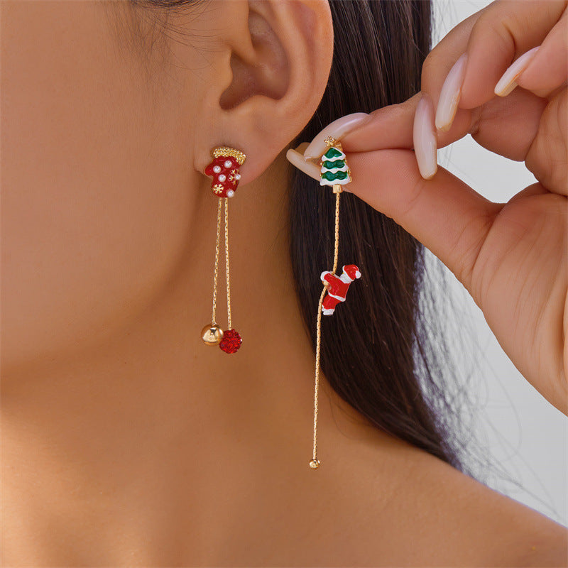 Christmas Climbing Santa Asymmetric Earrings
