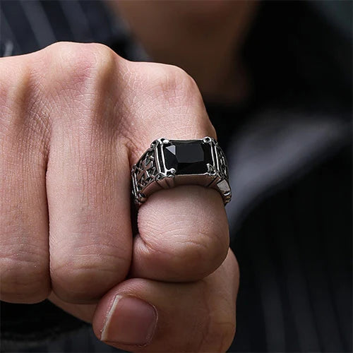 Gothic Cross Gemstone Stainless Steel Ring