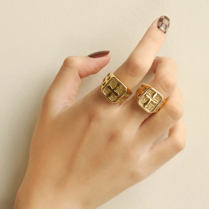 Cross Embossed Multi-Color Men's Ring