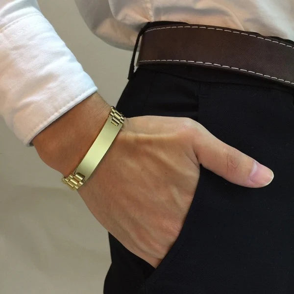 Business Fashion Titanium Steel Curved Plate Bracelet (Engravable Couple Style)