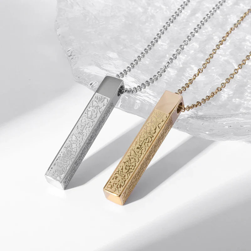 Multi-Color Square Plaque Micro-Carving Necklace