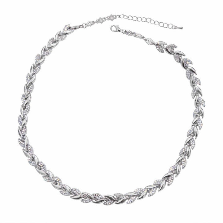 Rhinestone Wheat Necklace & Bracelet Set, S925 Sterling Silver Luxury Inlaid Wheat Jewelry 2Pcs Set