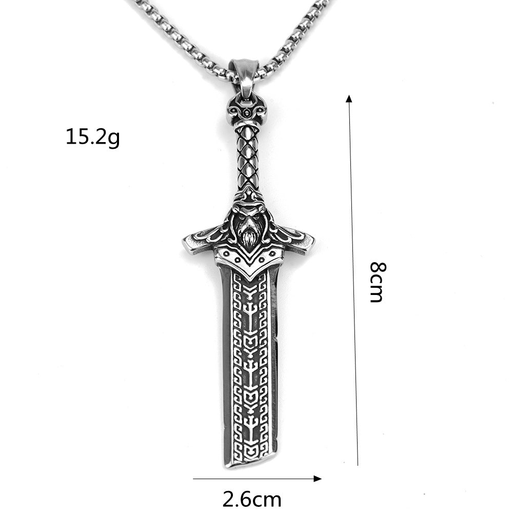 Vintage Viking Broken Sword Pendant Necklace in Thai Silver