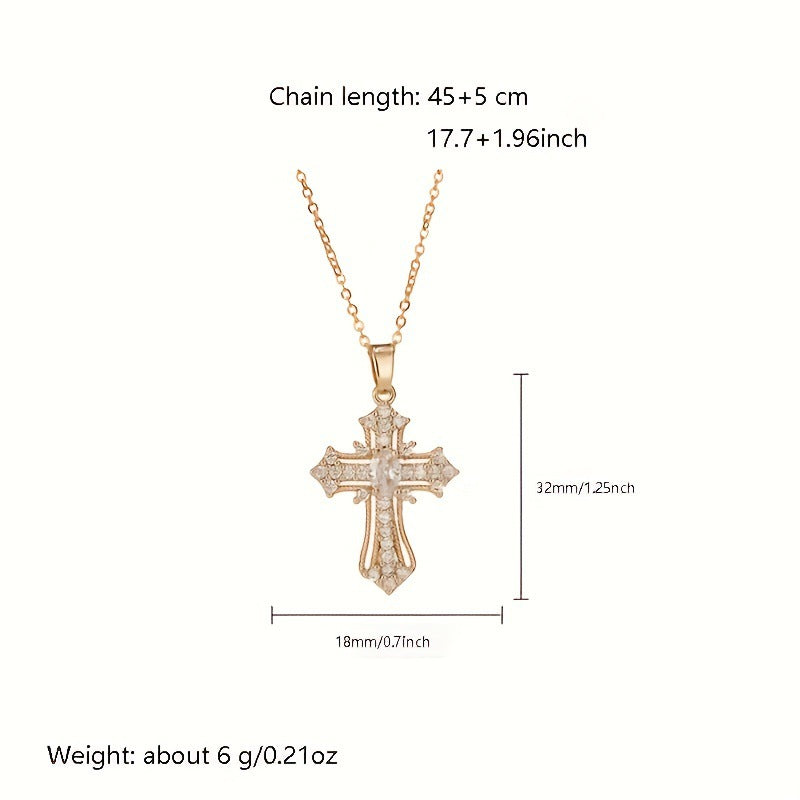 Titanium Steel 14K Gold Plated Colored Diamond Cross Necklace - European and American Luxury Full Diamond Cross Pendant Choker