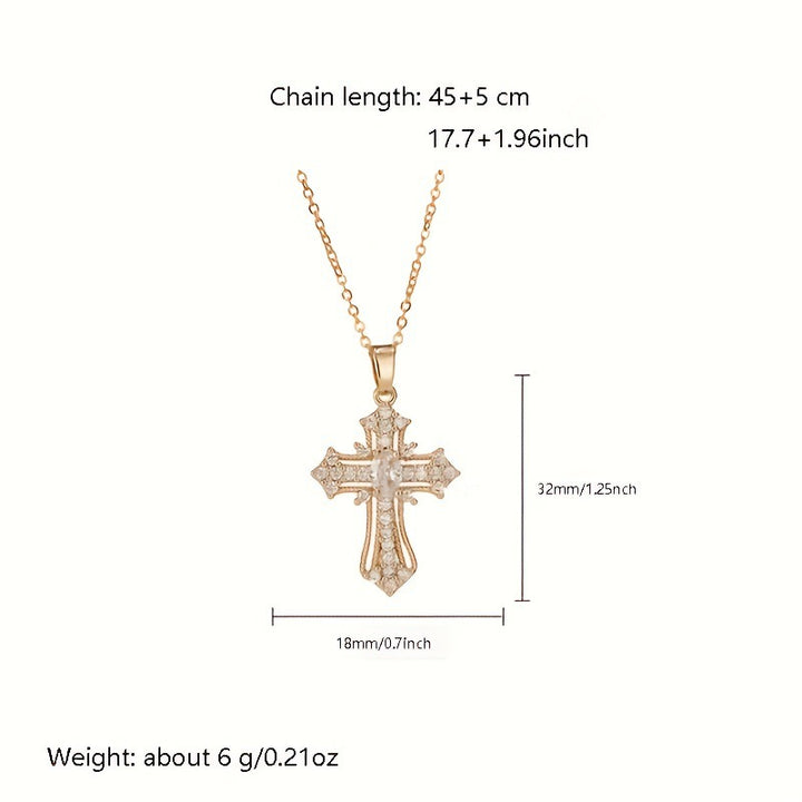 Titanium Steel 14K Gold Plated Colored Diamond Cross Necklace - European and American Luxury Full Diamond Cross Pendant Choker