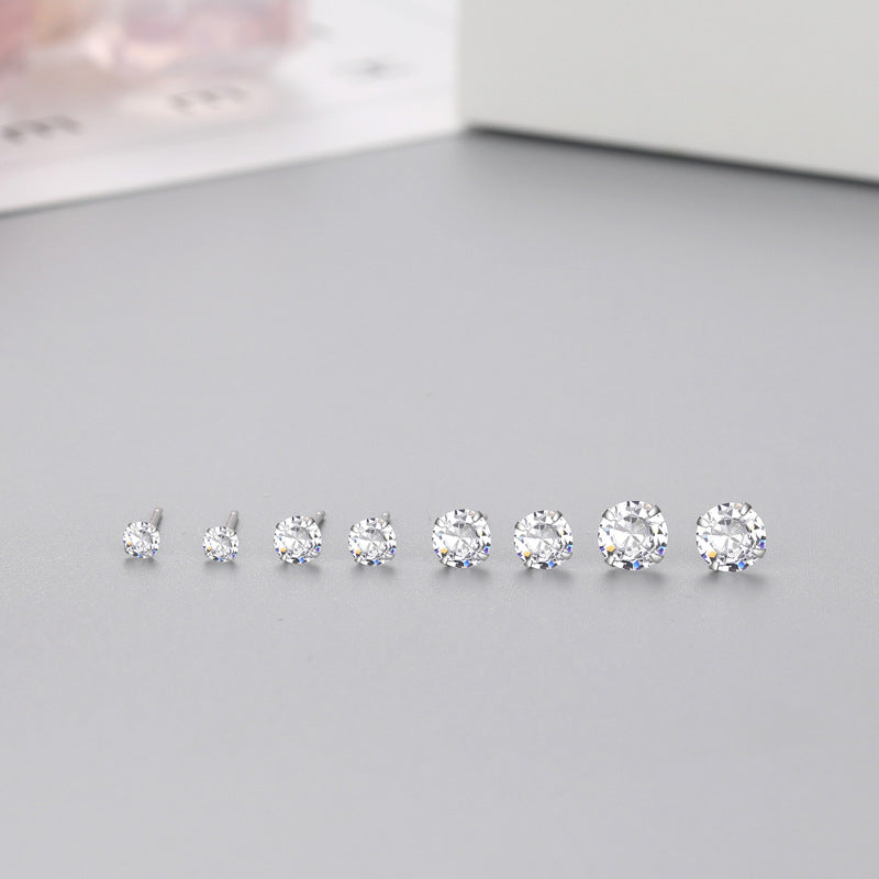S925 Sterling Silver Four-Prong Cubic Zirconia Stud Earrings
