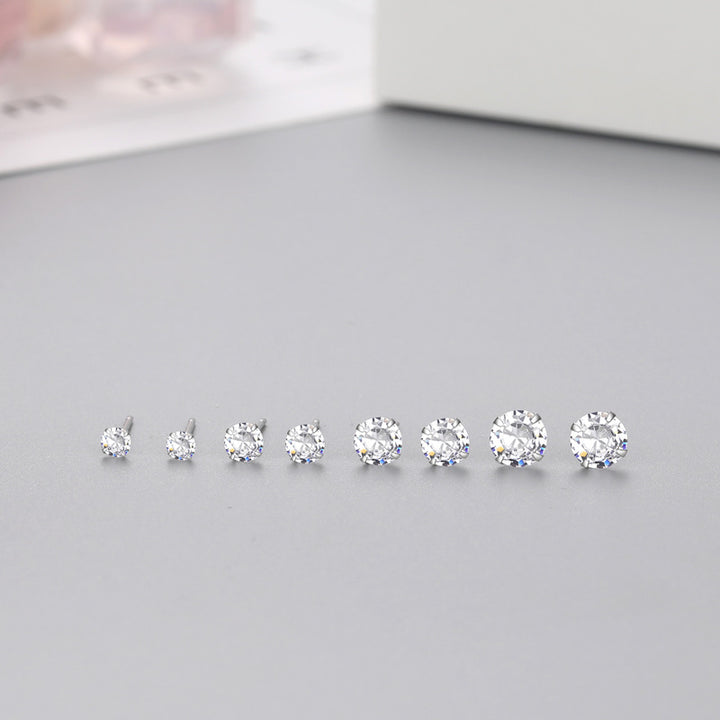 S925 Sterling Silver Four-Prong Cubic Zirconia Stud Earrings