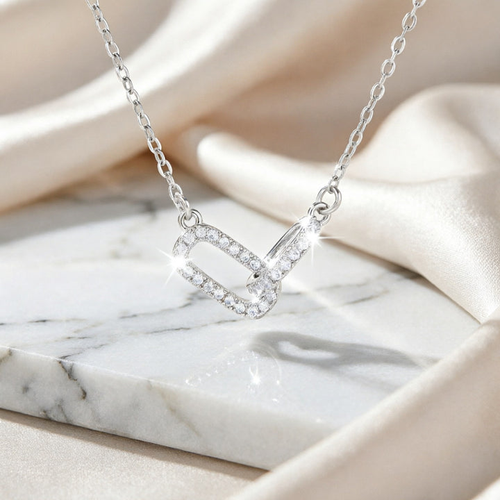 Interlocking Double Loop Rhinestone Necklace, S925 Sterling Silver Minimal Geometric Collarbone Chain, Gold & Silver Two-Tone Jewelry