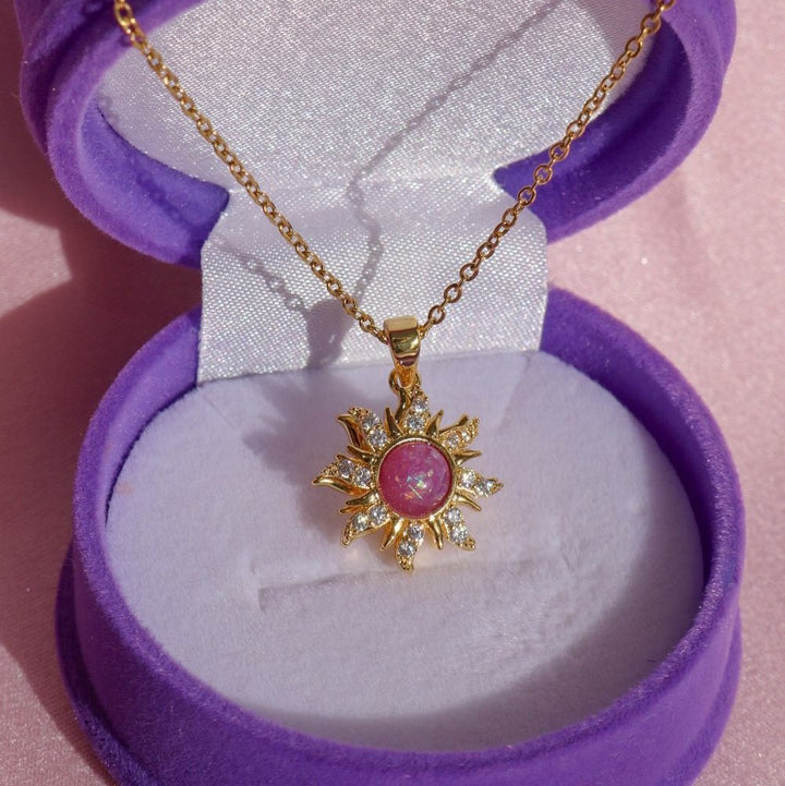 Vintage Dopamine Sun Opal Pendant Necklace & Earring Set