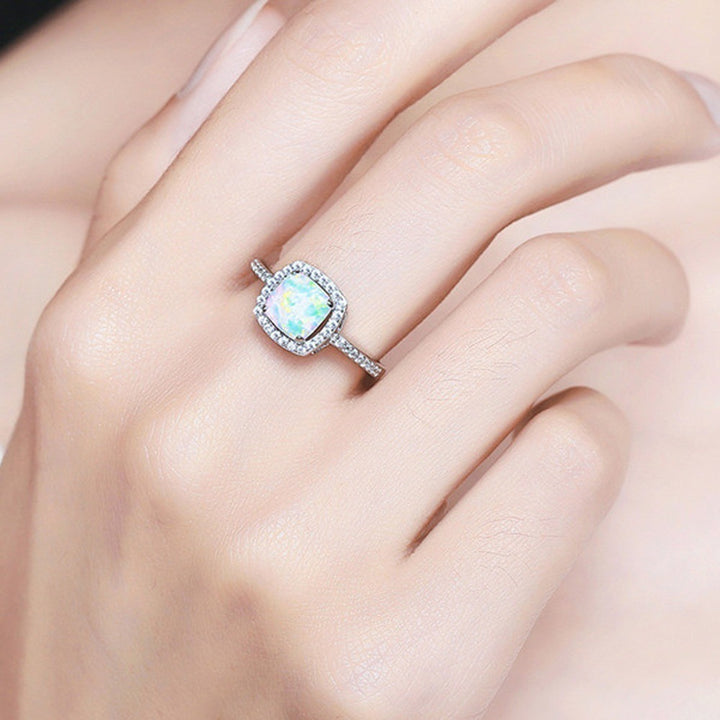 Opal Halo Square Sugar Ring (Light Luxury Niche Iridescent Band)