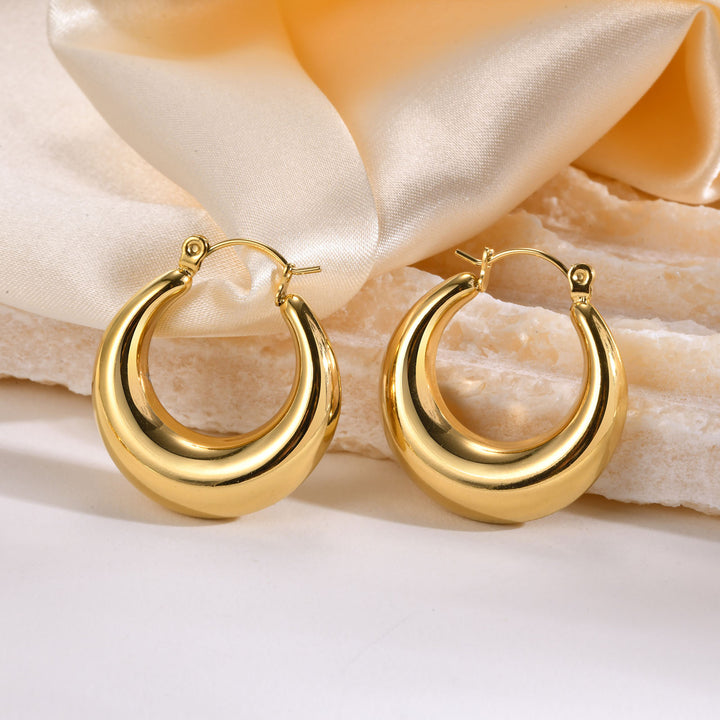 Metal C-Shaped Thick Hoop Earrings (2 Colors Minimalist Luxury Statement Hoops)