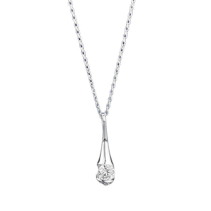 Teardrop Solitaire Clavicle Necklace, Minimalist Streamlined Diamond Thin Chain