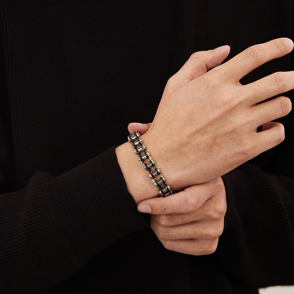 Motorcycle Chain Stainless Steel Bracelet (Men's Edgy Punk Style Titanium Steel Band)