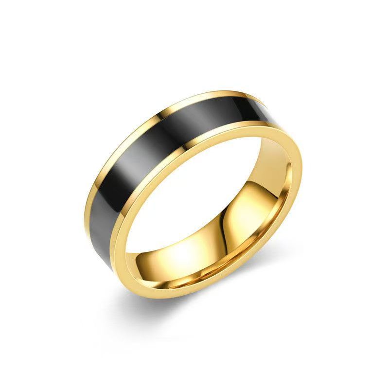 Titanium Steel Plated 18K Gold Black-Gold Contrast Minimalist Ring (Light Luxury Commuting Style)
