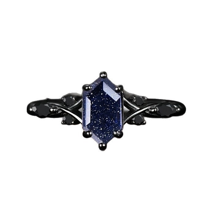 Black Hexagonal Cut Cubic Zirconia Engagement Ring