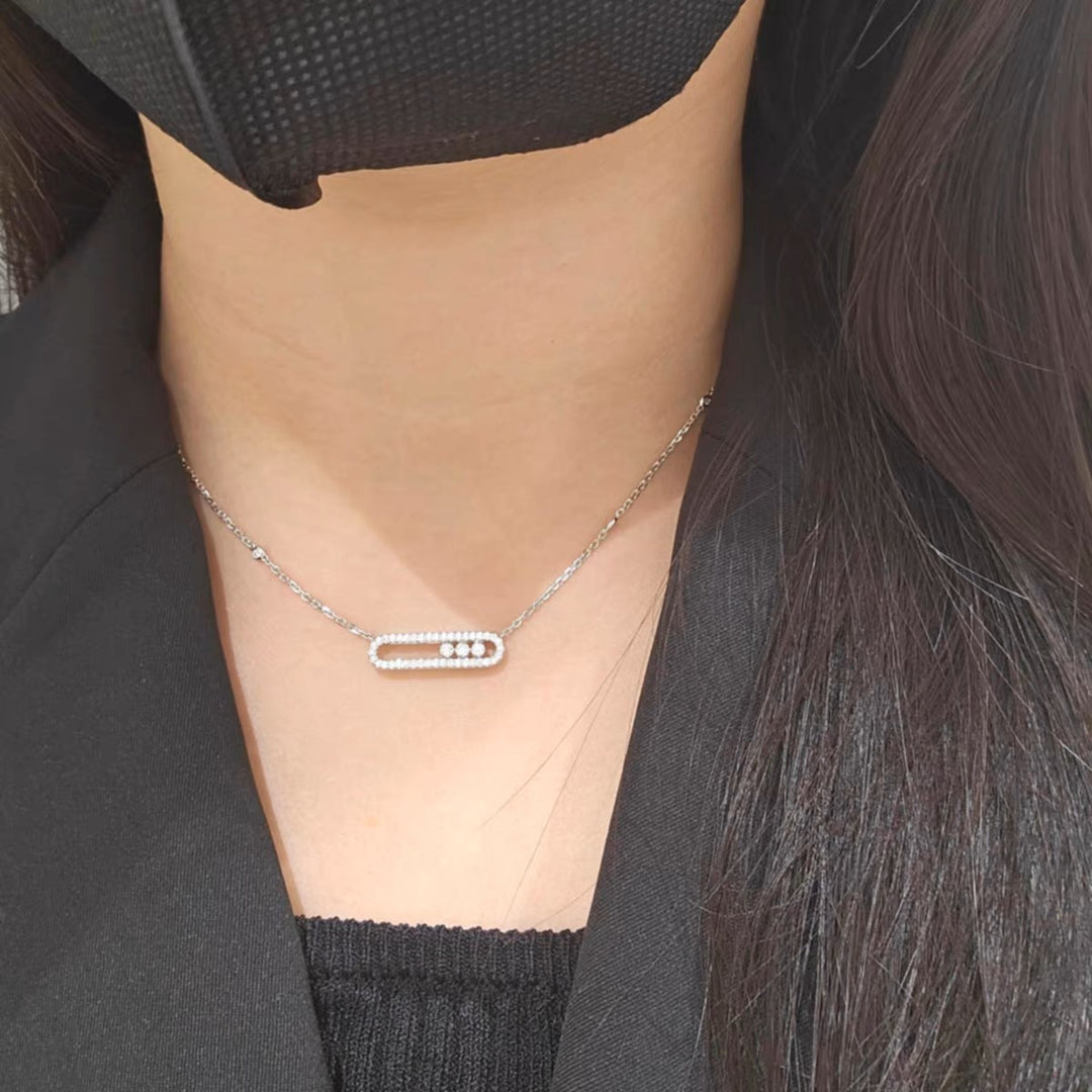 Pavé Geometric Link Clavicle Chain (Light Luxury Niche Versatile Daily Necklace)