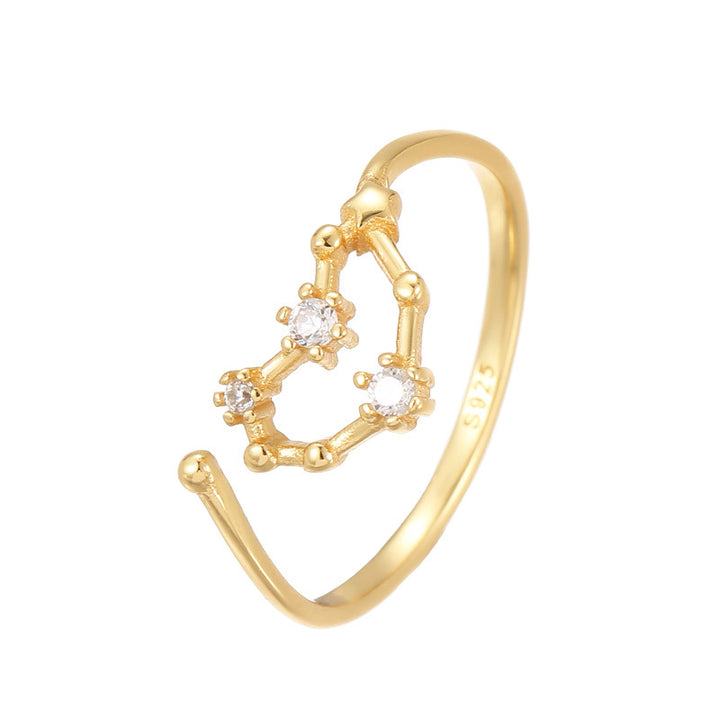 925 Silver Diamond-Inlaid 12 Constellations Open Adjustable Ring (Unisex Luxury Personalized Style)
