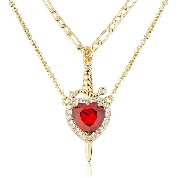Heart & Dagger Couple Pendant Necklace Set
